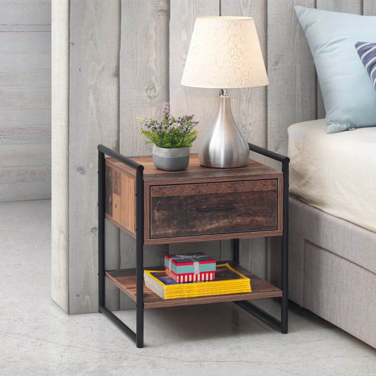 Iron and online wood bedside table